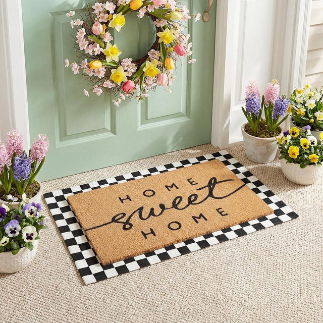 Tinideya 2 Pcs Door Mat Welcome Non Slip Coir Mats Floor Layering Doormats Seasonal for Front Porch Entryway Decor(Home Sweet)