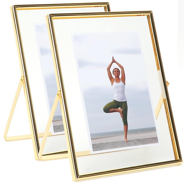 AhaGo Gold Floating Frame (2 Pcs, Vertical, 8"x10") , For Photo Sizes (7x9, 6x8, 5x7), Adjustable Tabletop/Shelf Photo Frame, Classy Gift Choice for Halloween, Thanksgiving, Christmas, Home or Wedding Decoration
