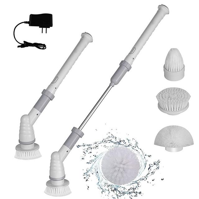 Electric Spin Scrubber,Shower Cleaning Brush,Extension Handle for Tub,Tile, Floor, Wall and Kitchen,360 Cordless Electric Bathroom Cleaning Brush with 3 Replaceable Cleaning Brush Scrubber Heads