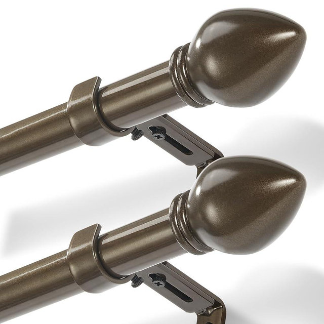 LLPJS Curtain Rods for Windows 16 to 48 inches, Curtain Rod Max Adjustable Length to 60 in, Drapery Rod 1 inch Diameter with Modern Knobs Finials (Brown, 16" to 48" - Set of 2)