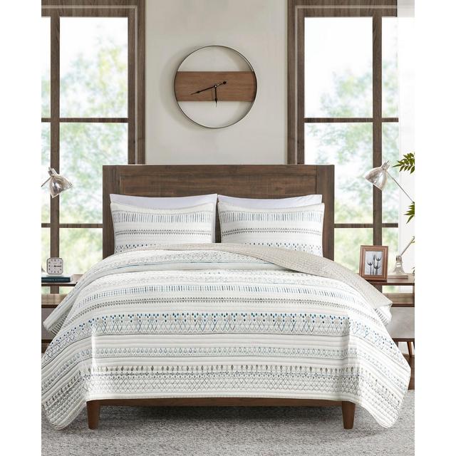 Madison Park Fraser 3 Piece Reversible Printed Microfiber Seersucker Quilt Set, Full/Queen