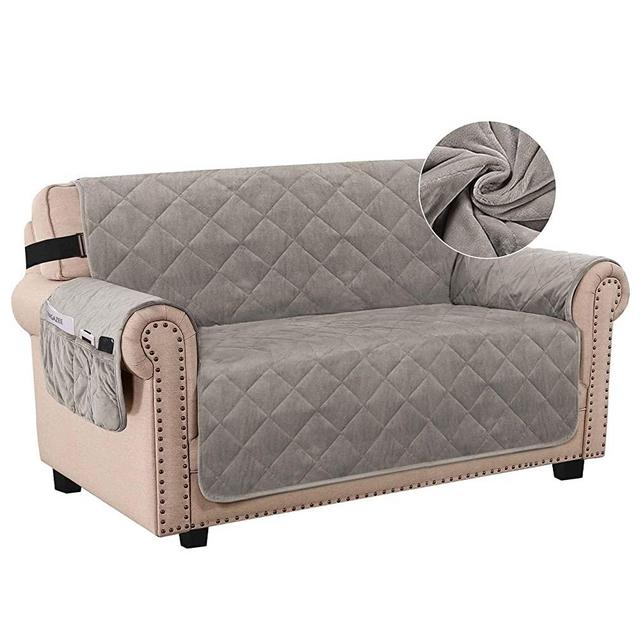 H.VERSAILTEX Thick Velvet Loveseat Cover Soft Couch Cover for 2 Cushion Cover Washable Furniture Protector for Dogs Non-Slip Sofa Slipcover Fit Sitting Width Up to 54"(Loveseat, Taupe)