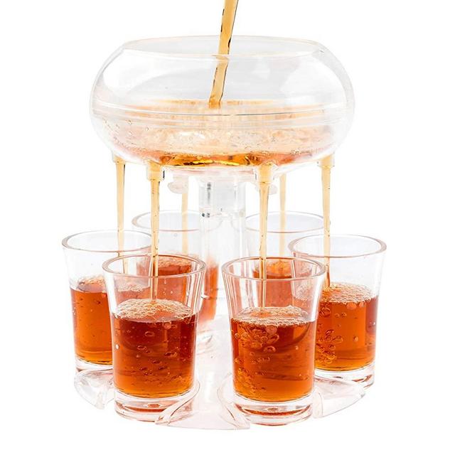 Shot Dispenser,Lareina Shot Buddy,6 Shot Acrylic Dispenser and Holder,for Filling Liquids, Cocktail, Drinks and Beverages for Drinking Games, Parties and Bar,Food Grade Material-Transparent