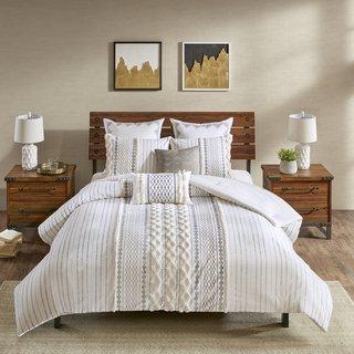 The Curated Nomad Clementina Ivory Cotton Printed Chenille 3-piece Comforter Set - Full - Queen
