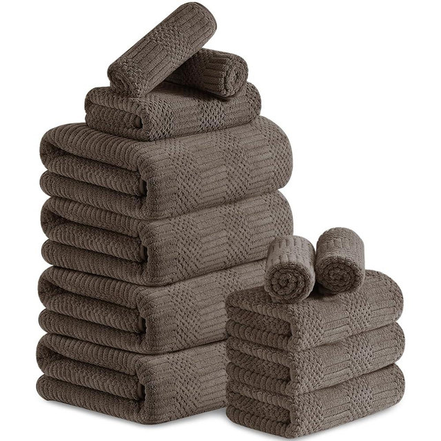 Belista Towel Set Pack of 12 Family Towels, 4 Bath Towel, 4 Hand Towels, 4 Washcloths - MicrofiberTowels Quick Dry, Soft Bathroom Towel for Hotel -Dark Brown