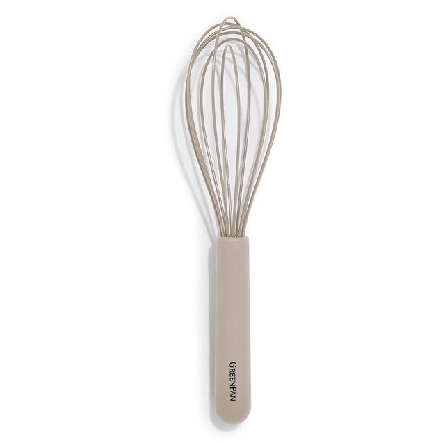 GreenPan Silicone Whisk, Mixing Blending Beating Stirring Cooking Kitchen Utensil, Flexible Rubber Nonstick Cookware, Rigid Steel Core, Heat-Resistant, Anti-Slip Handle BPA-Free Dishwasher Safe, Taupe