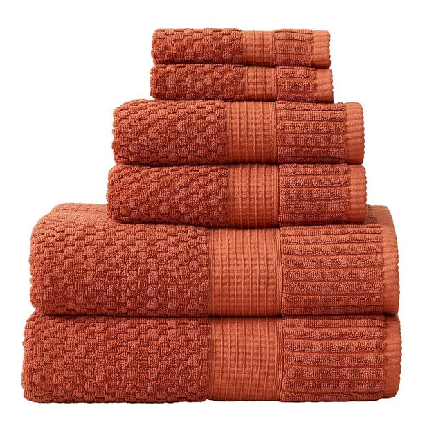 NY Loft 100% Cotton Towel Set 6 Piece Towel Set | Super Soft & Absorbent Quick-Dry 2 Bath Towels 2 Hand Towels & 2 Washcloths |Textured and Durable Cotton | Trinity Collection (6 Piece Set, Clay)