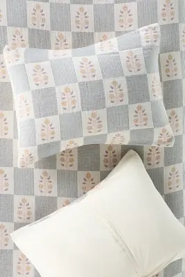 Floral Check Cotton Woven Sham, Set of 2