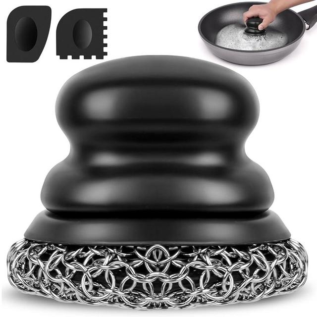 Onewly Cast Iron Scrubber and Scraper, Chain Mail Scrubber Cast Iron for Cleaning Dishes, Stock Pots, Pans, Griddles, Grills, Cast Iron Skillets
