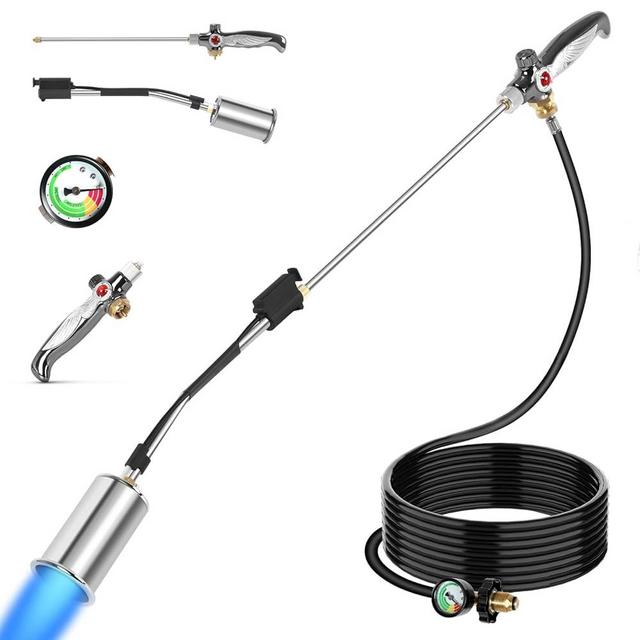 Propane Torch Weed Burner with 10FT Hose Extended Blow Torch Heavy Duty Weed Torches for Outside Flame Control for Garden Stumps Wood Ice Snow Melting Roofing (Propane Tank Not Included)
