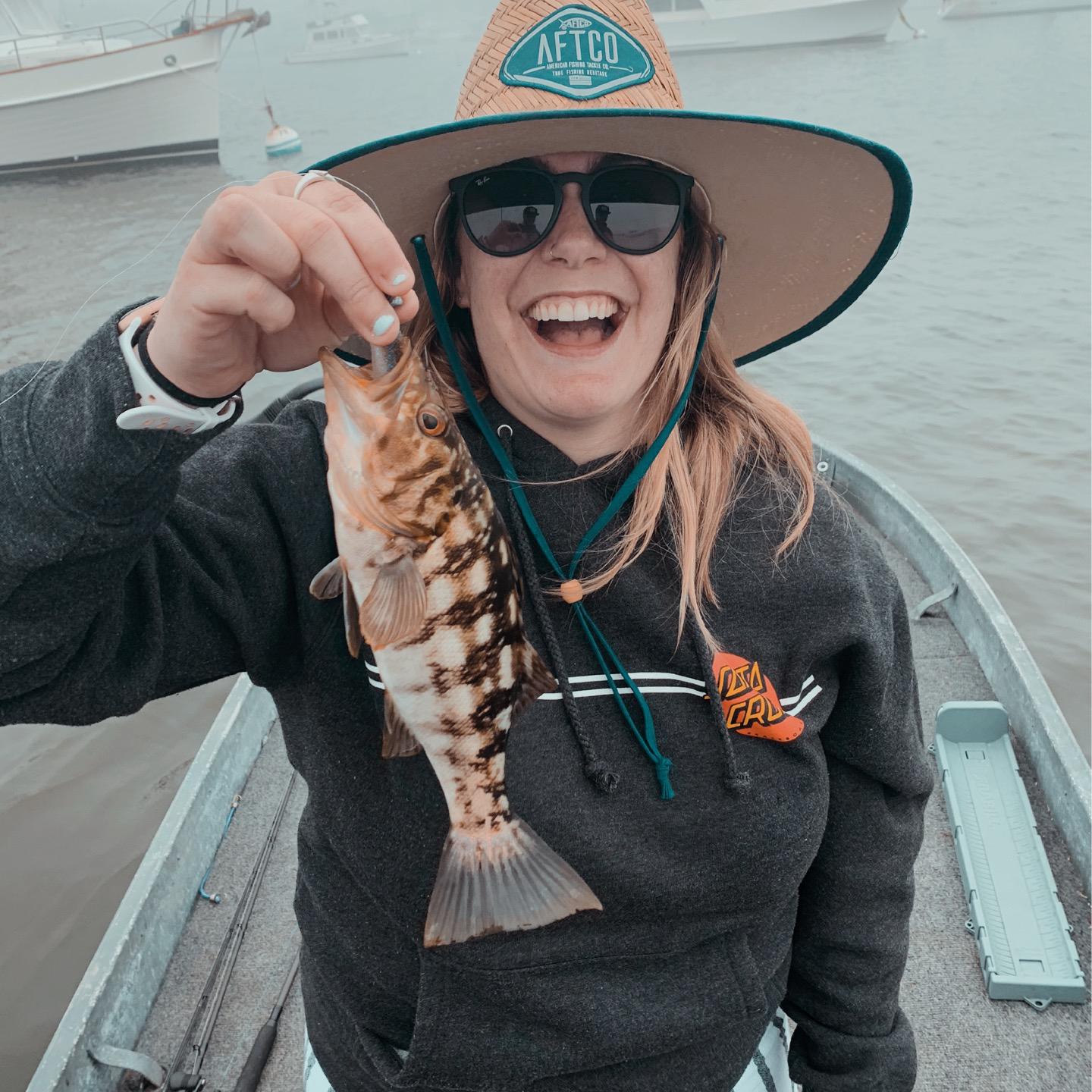 Caitlin's first catch ever with James!
