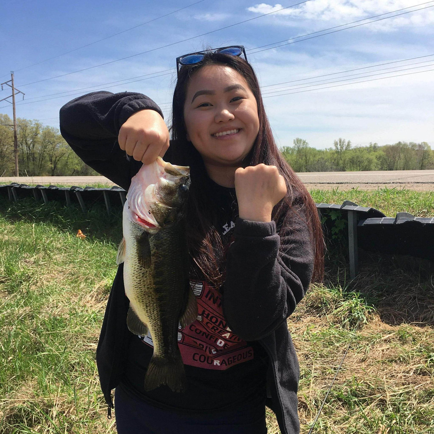The first time Johnny taught Monica how to fish for large mouth bass