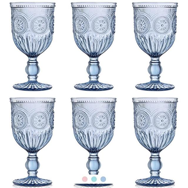 Blue Wine Glasses set of 6 blue glass goblets blue glasses drinking wine glass set for lovers of vintage drinking glasses or blue drinking glasses with matching green or pink goblet colored glassware