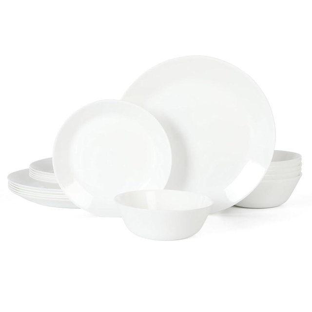 Martha Stewart Opalton 18 Piece Chip and Break Resistant Opal Glass Dinnerware Set