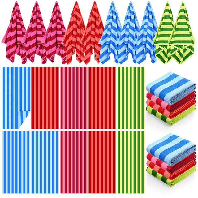 EBOOT 10 Pack Oversized Beach Towel Set Extra Large Pool Towels Microfiber Quick Dry Swim Blanket for Adult Women Men Face Hand Body Bath Travel Pool(Mixed Color,36 x 72 Inch,Fresh Stripe)