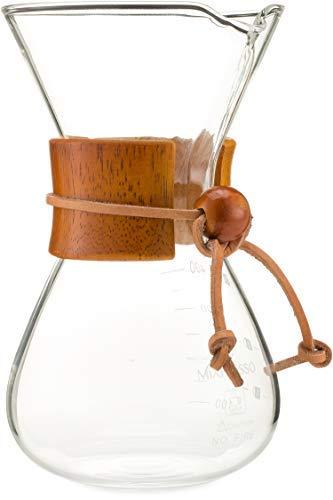Mixpresso Pour Over Coffee Maker Glass Carafe Borosilicate White Real Wood Sleeve | Pour Over Coffee Dripper Brewer - Large- (20 Ounces)