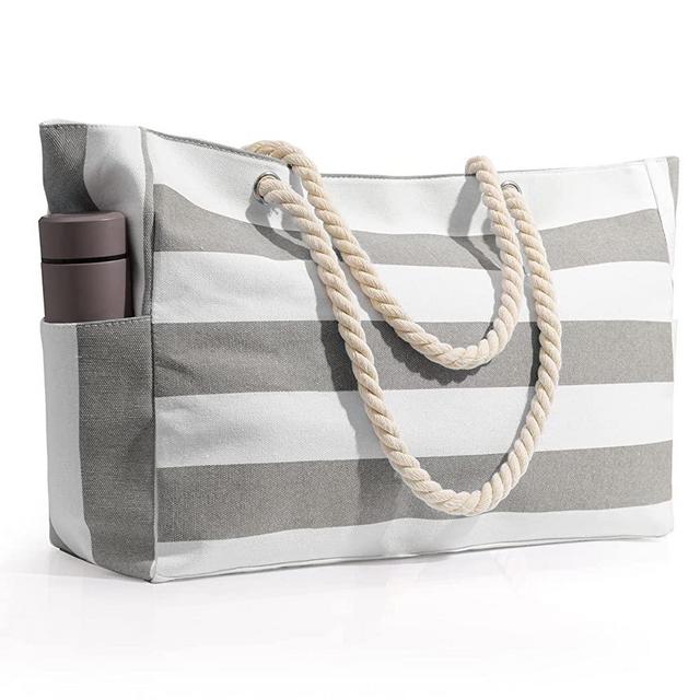 Beach Bag, Large Beach Bags for Women Waterproof Beach Tote Bag with Zipper, Sandproof Canvas Large Tote Bags for Pool Travel