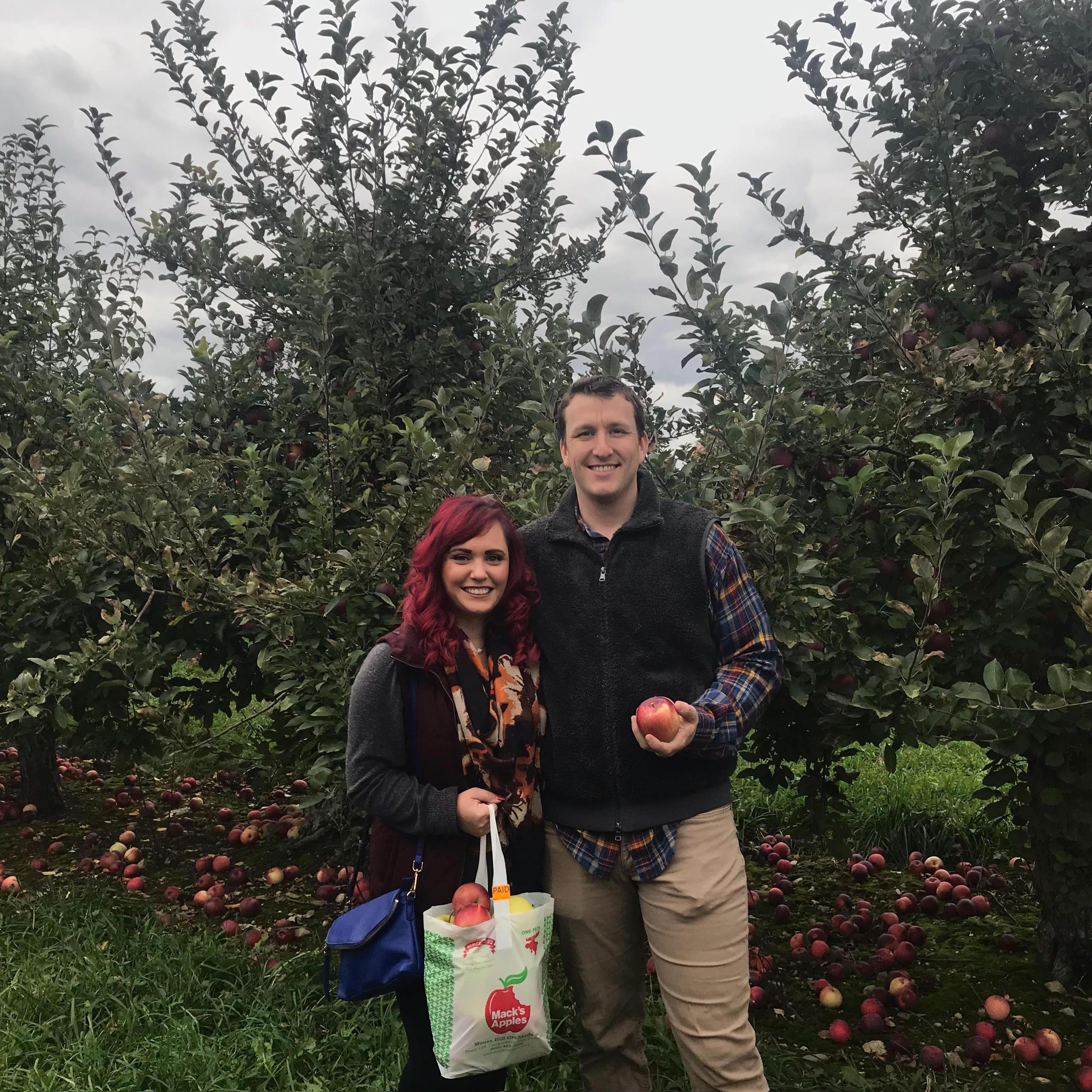 We love fall in New England, especially apple picking -- so it seemed perfect to get married in an apple orchard!