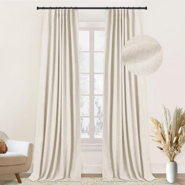 zeerobee 100% Black Out Curtains for Bedroom Windows 84 Linen Blackout Curtains 84 Inch Length 2 Panels Set, Thermal Insulated Black Out Curtains & Drapes, W50 x L84, Butter Cream