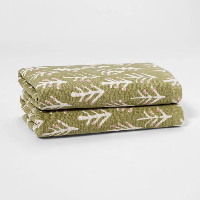 2pk Flat Woven Hand Towel Set Dark Green - Threshold™