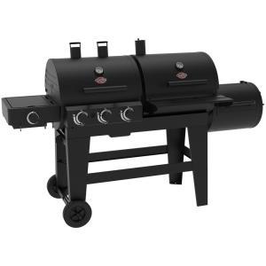 Triple Play 3-Burner Gas, Charcoal Grill and Horizontal Smoker in Black