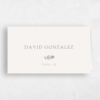 Deep Sage, Beige Wedding Place Card - Leif