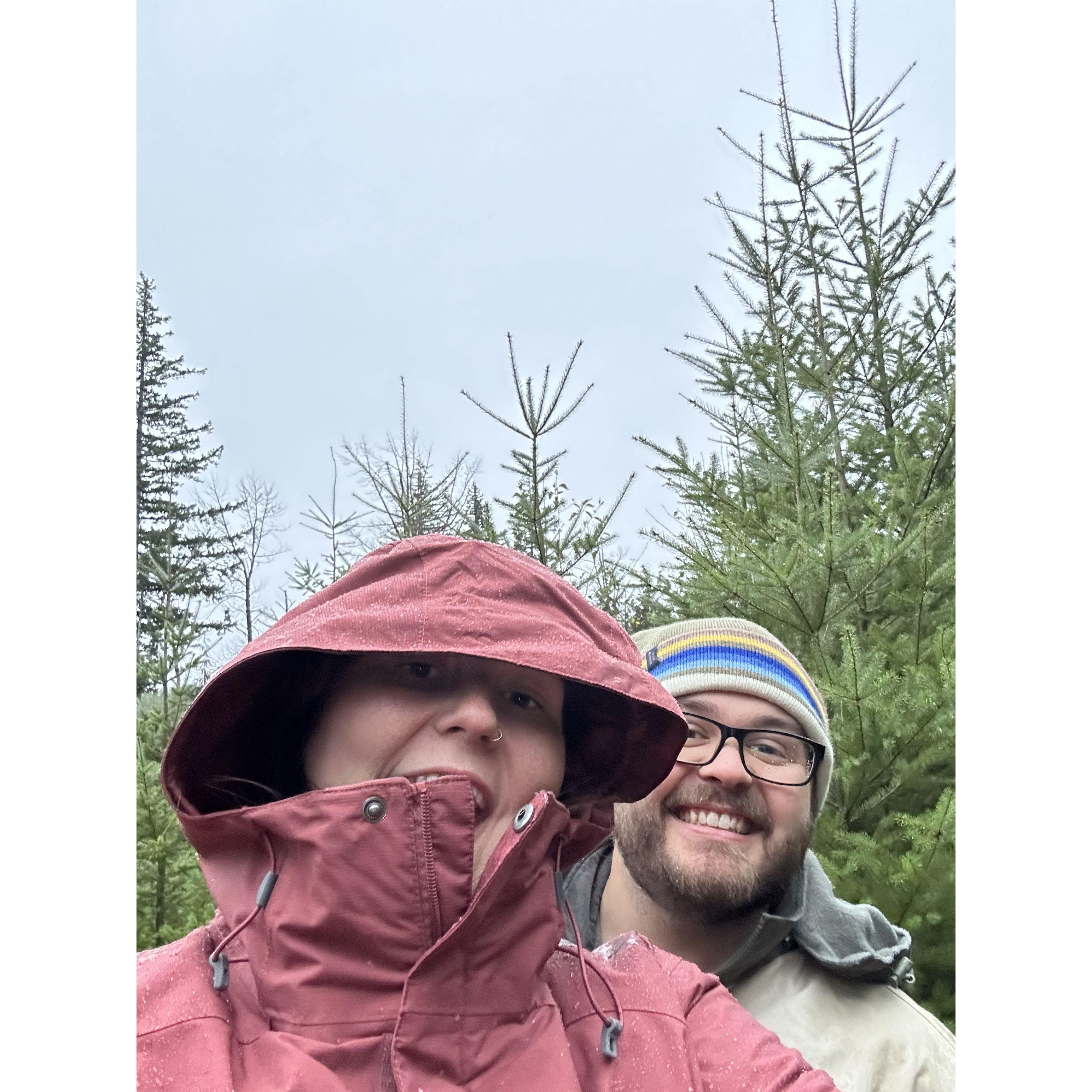 Here we are, in the middle of Mt. Hood National Forest, preparing to cut down a Christmas tree.