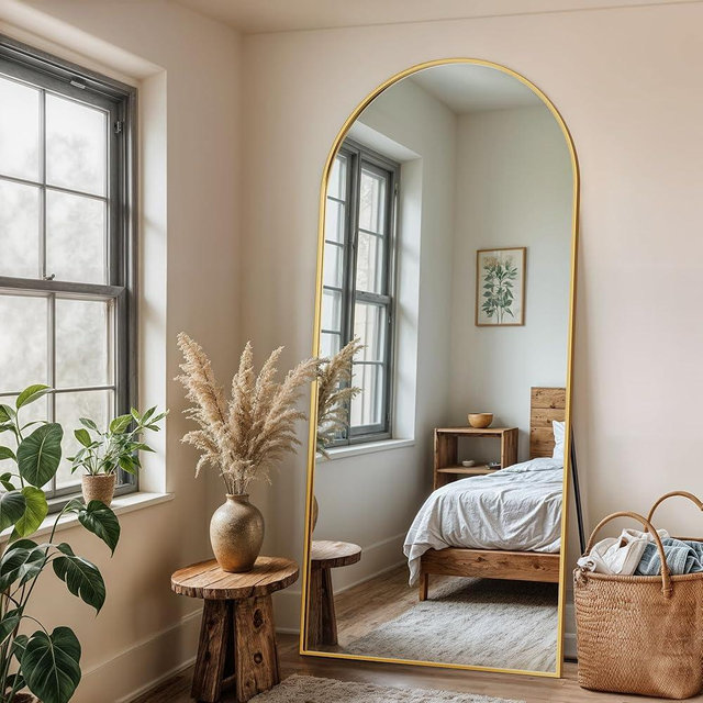 Novlux Full Length Mirror, 71" x 32" Arched Full Body Mirror Large Standing Floor Mirrors, Mirrors for Bedroom, Bathroom, Living Room Standing or Wall Leaning, Gold