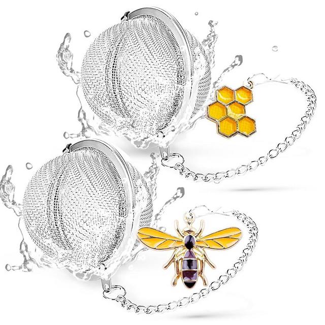Tea Strainers for Loose Tea, Set of 2 TeaSanavie Stainless Steel Tea Ball, Tea infuser with Honeybee & Beehive Charm