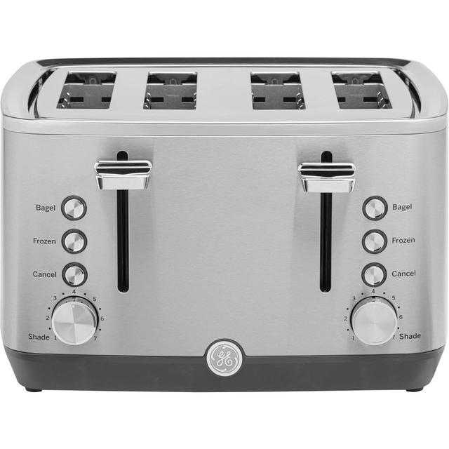 GE Stainless Steel Toaster | 4 Slice | Extra Wide Slots for Toasting Bagels, Breads, Waffles More | 7 Shade Options for the Entire Household to Enjoy | Countertop Kitchen Essentials | 1500 Watts