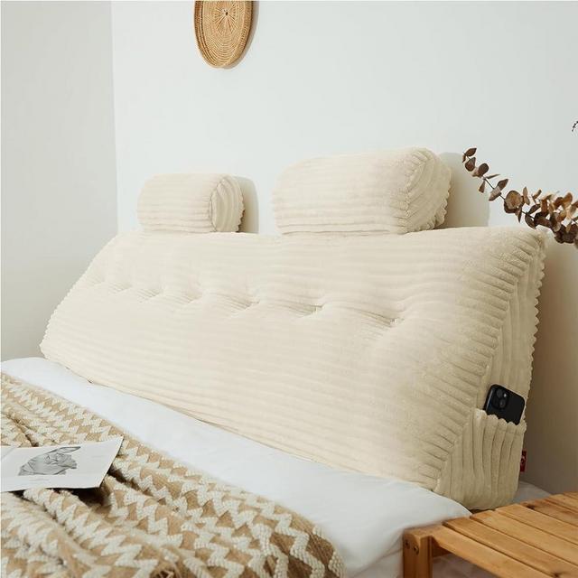 Rycwola Headboard Wedge Pillow with 2 Pack Neck Roll Pillow Large Headboard Pillow King Wedge Pillow Headboard Soft and Supportive Bed Rest Reading Pillows for Sitting in Bed with Removable Cover