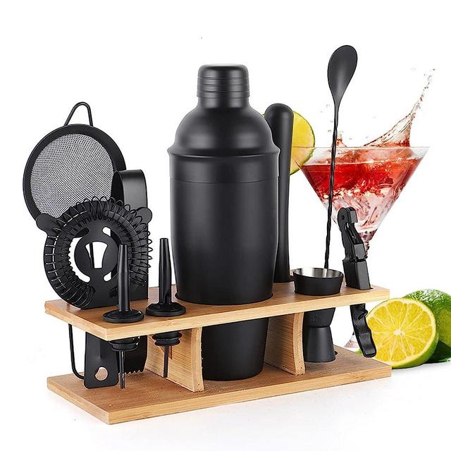 OBALY Bartender Kit | 11-Piece Cocktail Shaker Set with Bamboo Stand | Bar Set for Drink Mixing | Drink Mixer Set with Shaker, Jigger, Strainer, Mixer Spoon, Muddler | Professional Bar Tools