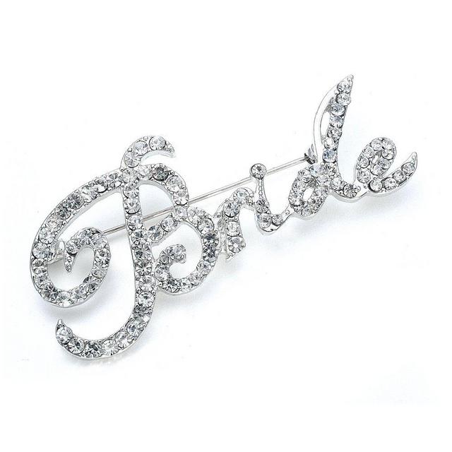 Mariell Crystal Rhinestone Bride Brooch Pin in Script Lettering - Bachelorette & Bridal Shower Gift!