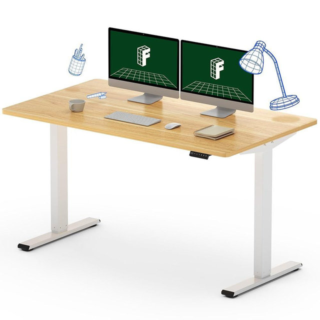 FLEXISPOT EN1 Height Adjustable Desk 55 x 28 Inches Whole-Piece Desk Ergonomic Memory Controller Standing Desk Stand Up Desk Workstation (White Frame + 55inch Maple Top, 2 Packages)