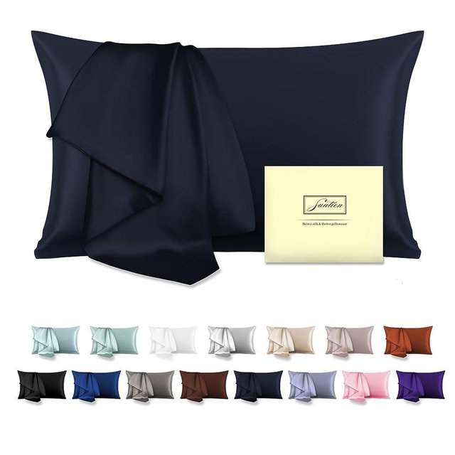 Natural Mulberry Silk Pillowcase for Hair and Skin Queen Size 20"X30" Silk Pillow Case with Hidden Zipper Soft Breathable Smooth Cooling Silk Pillow Covers for Sleeping(Navy Blue,Queen,1Pcs)