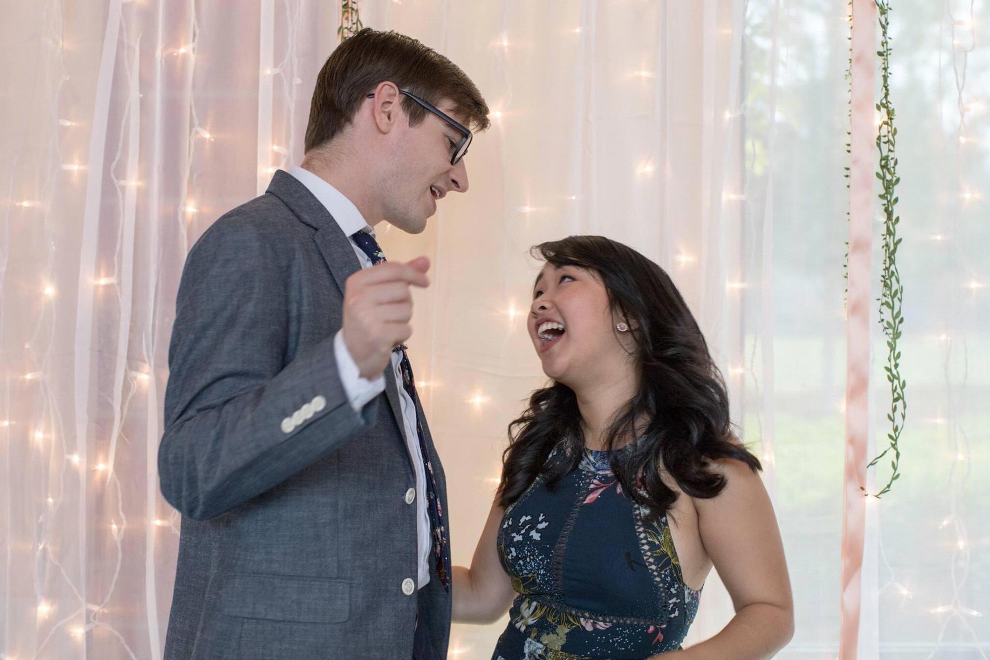 Dancing and singing at the first wedding we attended together! Can’t wait to do the same at ours.