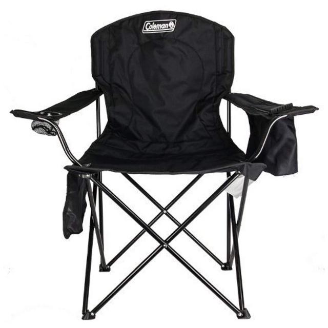 Coleman Portable Camping Quad Chair with 4-Can Cooler in Black