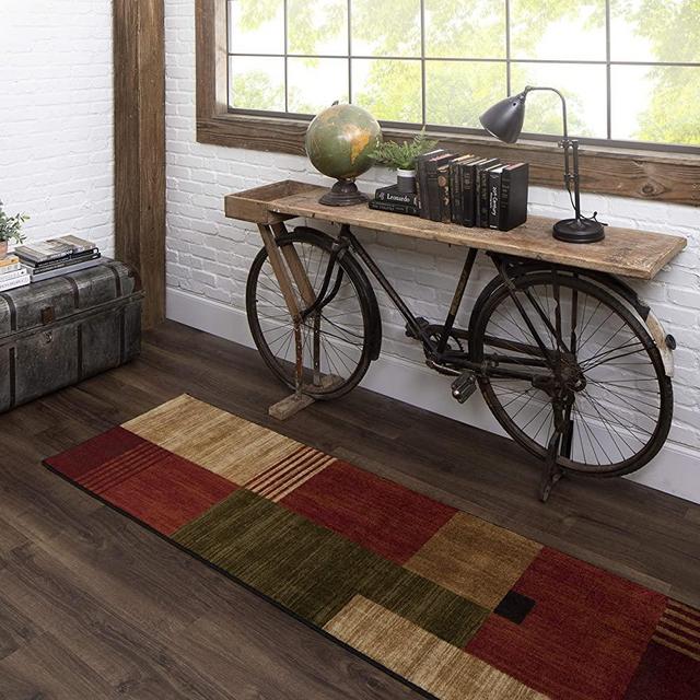 Mohawk Home New Wave Alliance Geometric Runner Area Rug, 2'x8', Tan/Red/Green