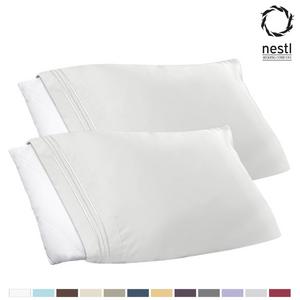 Nestl Bedding Premier 1800 Pillowcase - 100% Luxury Soft Microfiber Pillow Case Sleep Covers - Hypoallergenic Sleeping Encasements - Queen Standard Size (20"x30"), White, Set of 2 Pieces