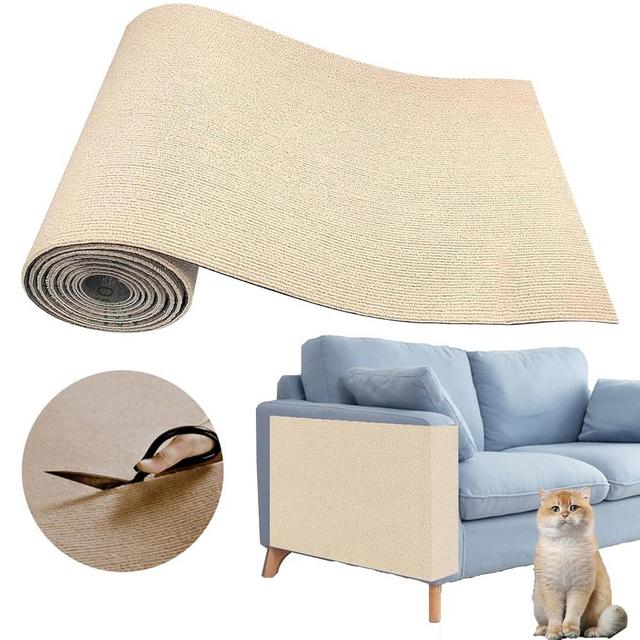 Cat Scratching Carpet Mat, Self-Adhesive Trimmable Cat Climbing Post Covered Pad Replacement for DIY Cat Tree Shelf Steps Couch Corner Wall Cat Scratcher Furniture Protector (Khaki, 78.7x15.8Inch)