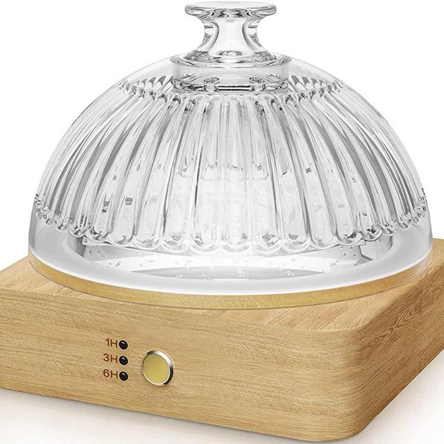 Glass Essential Oil Diffuser, 200ml Large Glass Reservoir & Wood Base, Dusk Flame Warm Light Plastic Free Aroma Diffusers, Timer Waterless Auto-Off Quiet Diffuser for Home Office Bedroom Yoga Mom Gift