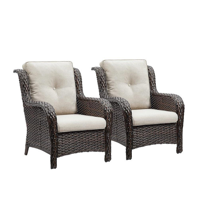 Rilyson Outdoor Wicker Patio Chairs Set of 2: Rattan Dining Chairs Porch Chairs Outdoor Club Chairs with high Back and Deep Seating (Brown/Beige)