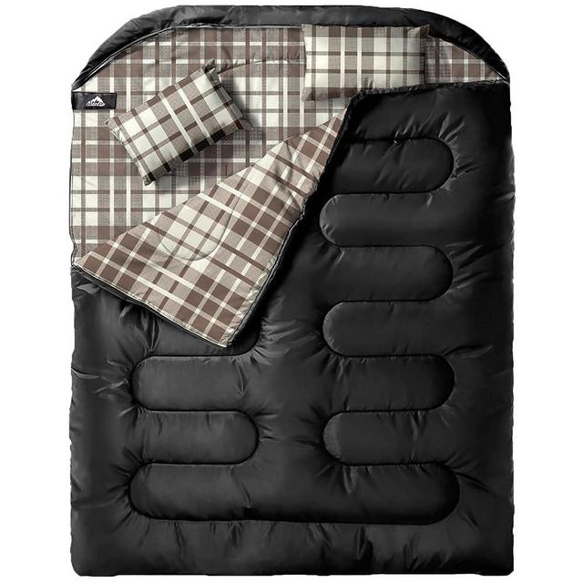 MEREZA Double Sleeping Bag for Adults Mens with Pillow, XL Queen Size Two Person Sleeping Bag for All Season Camping Hiking Backpacking 2 Person Sleeping Bags for Cold Weather & Warm