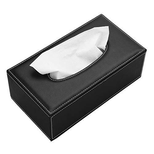 Sumnacon Stylish PU Leather Tissue Box Holder, Rectangular Napkin Holder Pumping Paper Case Dispenser for Home Office Car Automotive Decoration Black