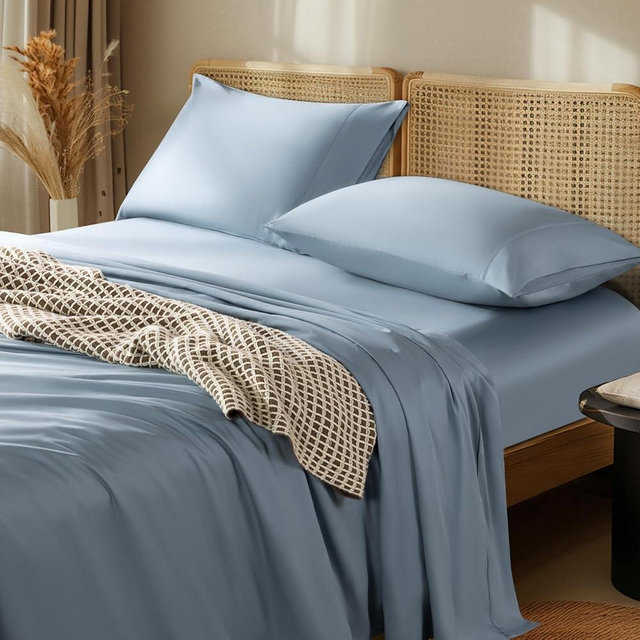 LBRO2M 1000 Thread Count 100% Egyptian Cotton Sheets Set King, 4 Piece Sets Bed Sheet Deep Pocket Sheet Set 16" Soft Comfortable All Season (King, French Blue)