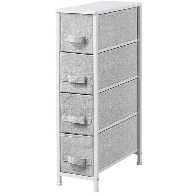 Topeakmart Fabric Dresser Narrow 4-Drawer Storage Tower - Vertical Organizer Unit - Sturdy Metal Frame, Wood Top, Easy Pull Fabric Bins - Bedroom, Hallway, Closets, Entryway, Nursery - Light Gray