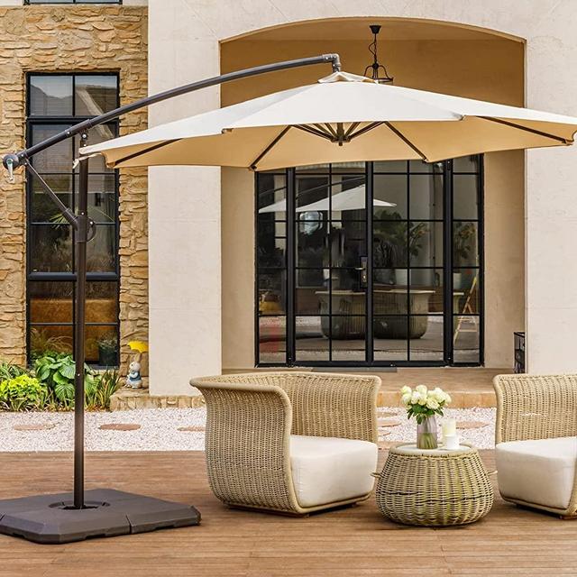 wikiwiki 10ft Patio Umbrellas Offset Outdoor Umbrella Cantilever hanging Umbrellas w/Infinite Tilt, Fade Resistant Waterproof RECYCLED FABRIC Canopy & Cross Base, for Yard, Garden & Deck (Beige)