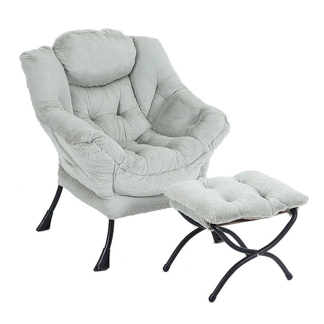 LITA Lazy Chair with Ottoman, Modern Accent Leisure Upholstered Sofa, Contemporary Lounge Reading Chair with Armrests and a Side Pocket for Living Room, Bedroom & Small Space