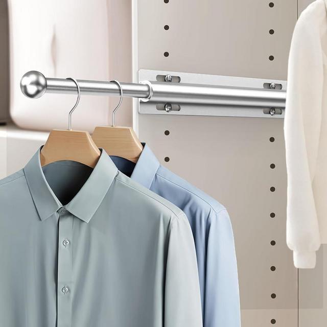 Supforce Valet Rod for Closet Pull Out, Retractable Slide Out Valet Rod Closet Organization, 12" Aluminum Valet Clothing Hanger Rods Perfect for Suits, Freshly Pressed Clothes, Matte Silver