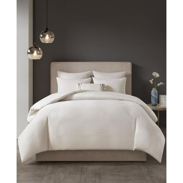 N Natori Hanae King Cotton Blend Yarn Dyed 3 Piece Duvet Cover Set